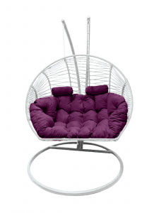 Подвесное кресло кокон двойка белая, фиолетовая подушка. (ЗЗ)